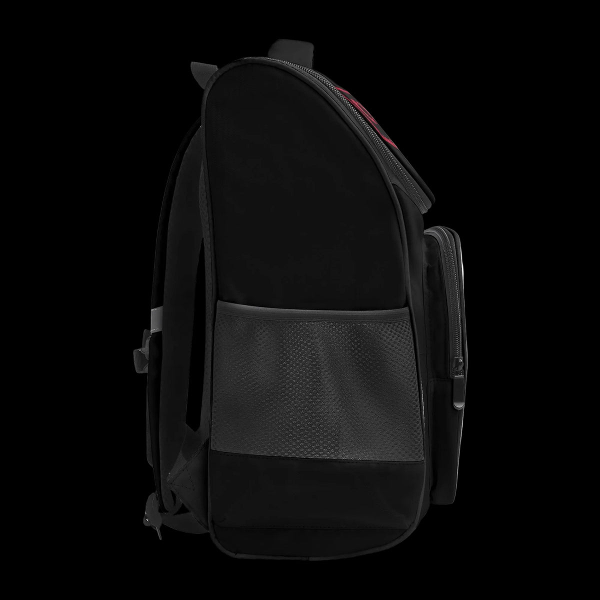 Side view of the 18-inch trail backpack showing mesh water bottle pockets