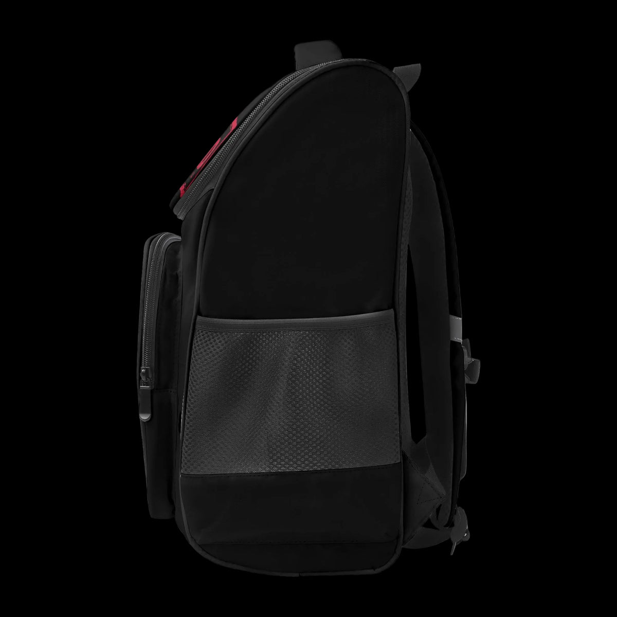 Side view of the 18-inch trail backpack showing mesh water bottle pockets