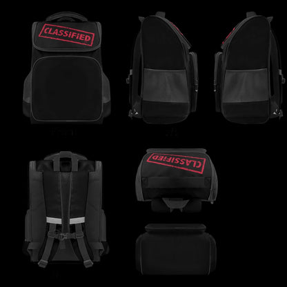 Black outdoor bushcraft daypack with Classified branding